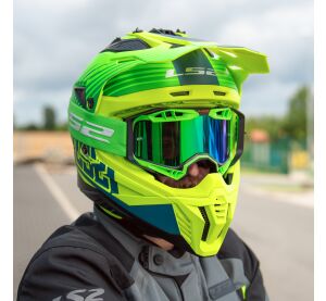 LS2 AURA PRO GOGGLE BLACK H-V GREEN WITH IRIDIUM VISOR