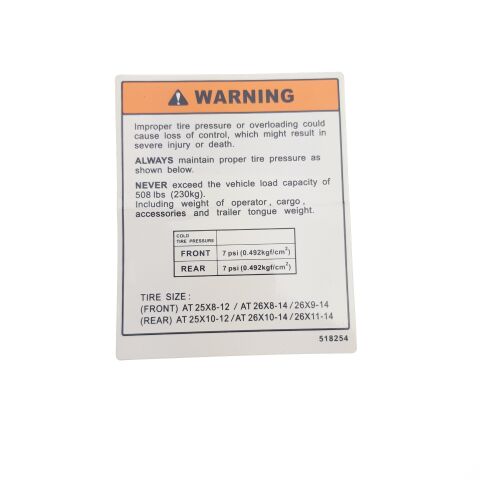 LABEL, TIRE PRESSURE