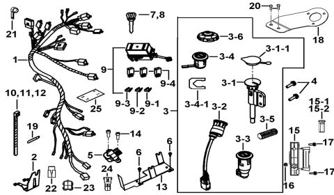 WIRING HARNESS、LOCK ASSY.