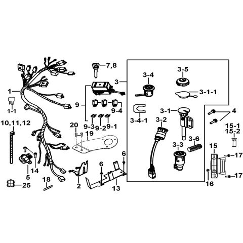 WIRING HARNESS、LOCK ASSY.