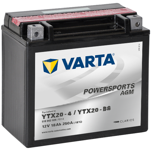 Varta 12V/18Ah (YTX20-4/YTX20-BS)-all ArcticCat 650/700i models, all Access 650i/750i